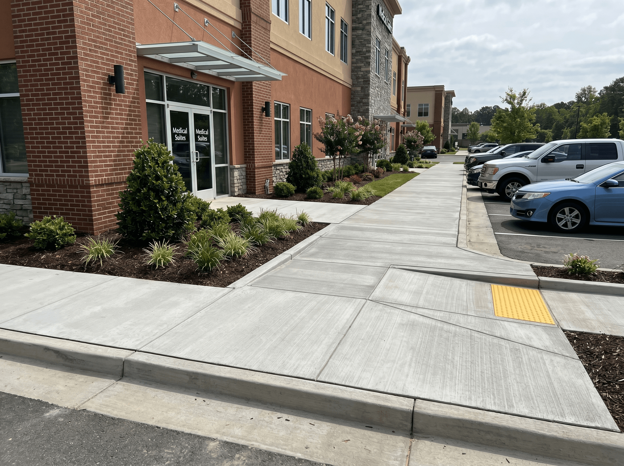 Commercial sidewalk at a medical building